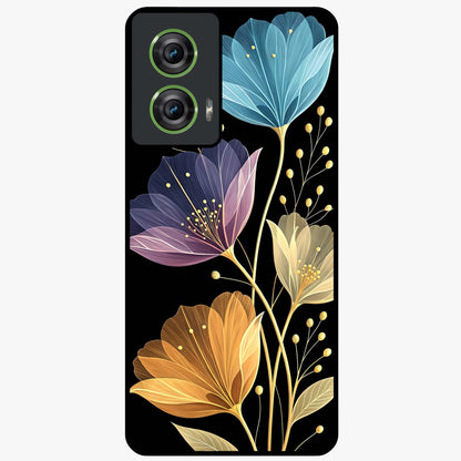 Delicate Multicolor Flowers Glass Case showing flat back view with vibrant floral artwork and glossy glass finish.