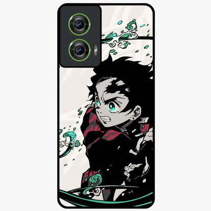 Demon Slayer Glass Case showing flat back view with bold anime inspired artwork and glossy glass finish.
