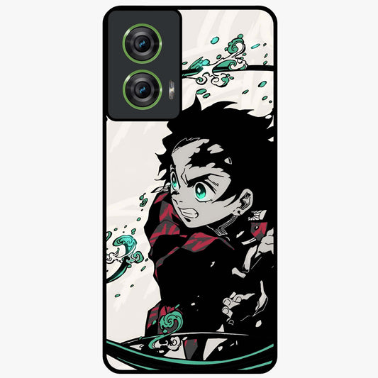 Demon Slayer Glass Case showing flat back view with bold anime inspired artwork and glossy glass finish.