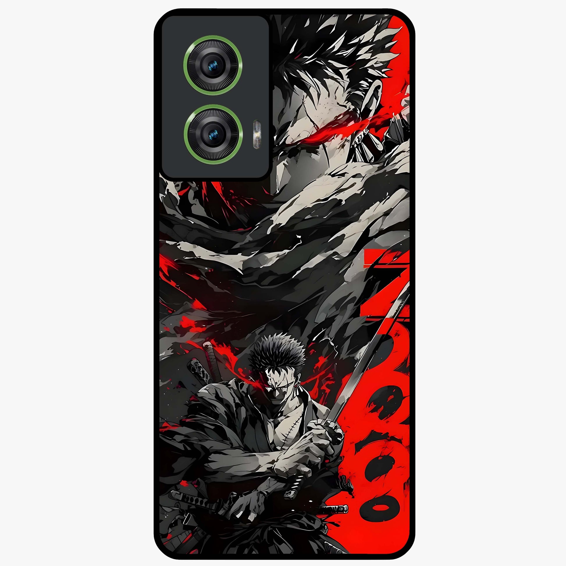 Demon Sword Resolve Glass Case showing flat back view with fierce sword warrior artwork and glossy glass finish.