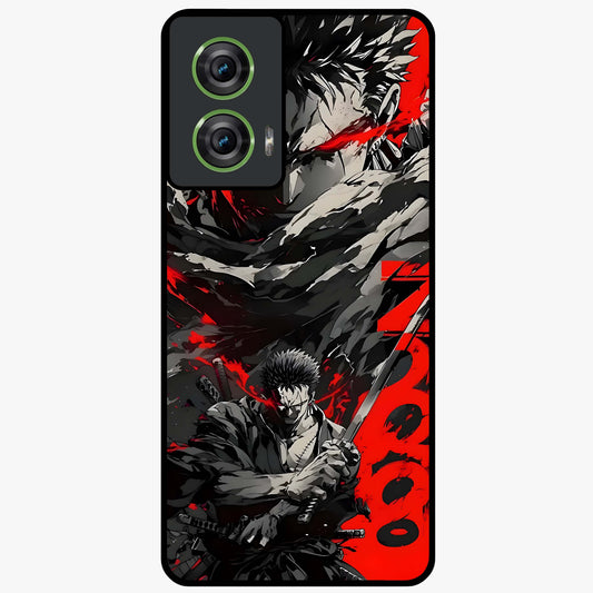 Demon Sword Resolve Glass Case showing flat back view with fierce sword warrior artwork and glossy glass finish.