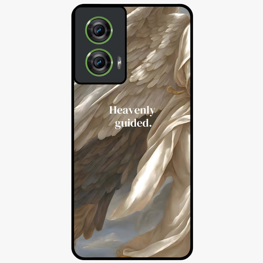 Divine Winged Grace Glass Case showing flat back view with elegant wing inspired artwork and glossy glass finish.