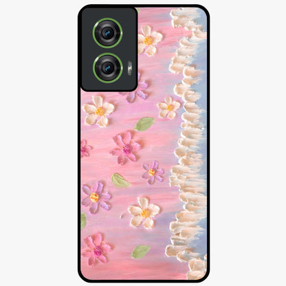 Dreamy Painted Garden Glass Case showing flat back view with artistic painted floral garden artwork and glossy glass finish.