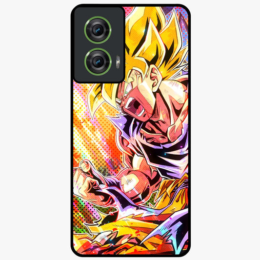 Firing Goku Glass Case showing flat back view with powerful anime inspired artwork and glossy glass finish.