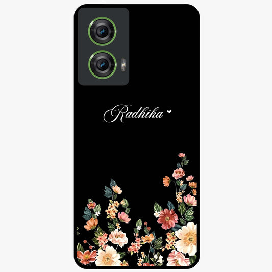 Floral Design With a Custom Personalized Name Glass Case showing flat back view with floral artwork and personalized name design.