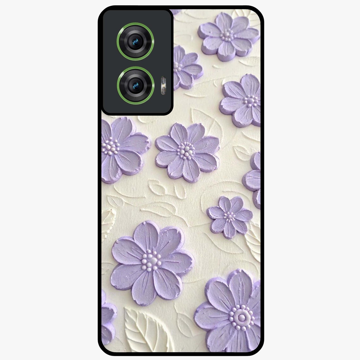 Floral Wall Art With Purple Flowers Glass Case showing flat back view with purple flower artwork and glossy glass finish.