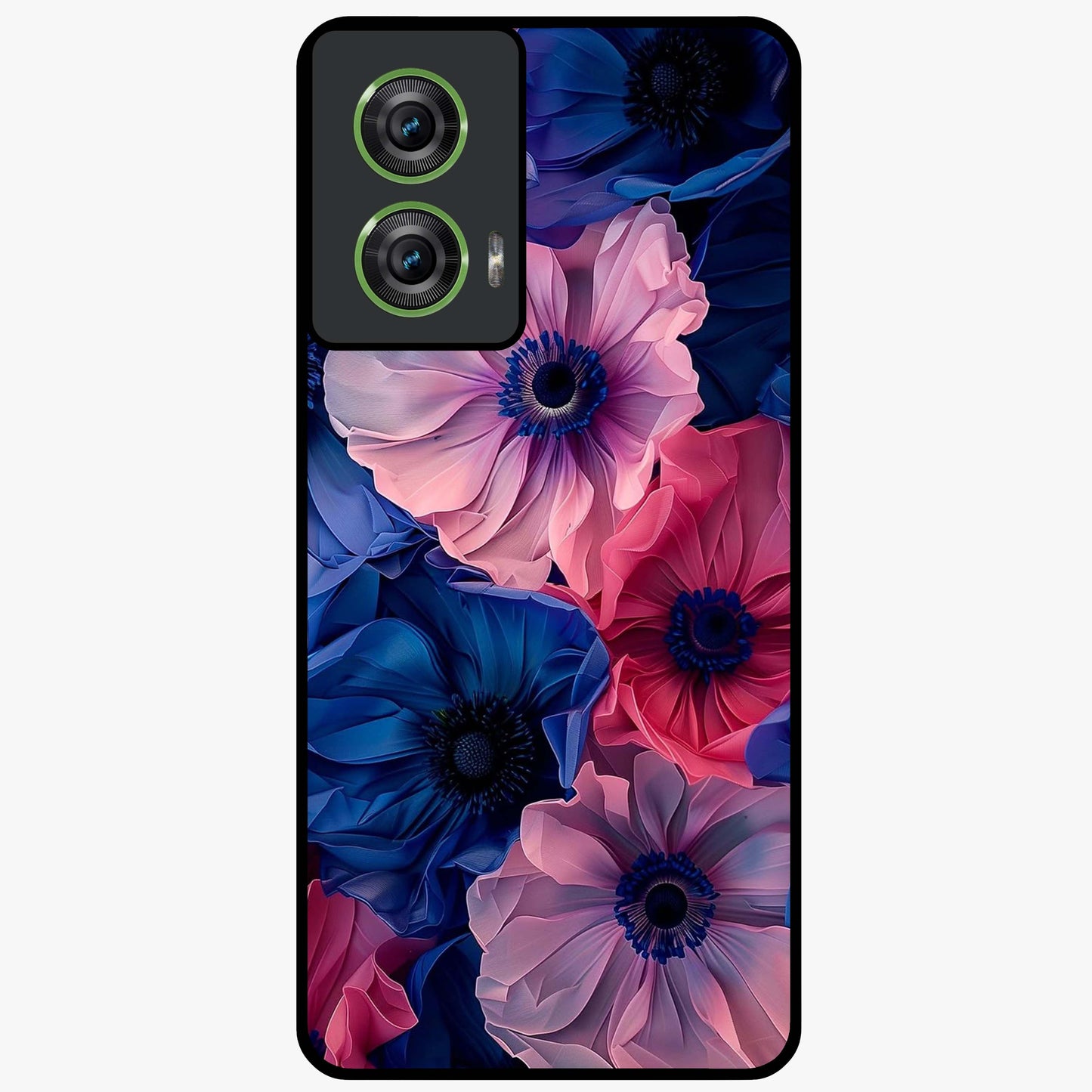 Flower Paper Art Pattern Glass Case showing flat back view with paper cut style floral artwork and glossy glass finish.