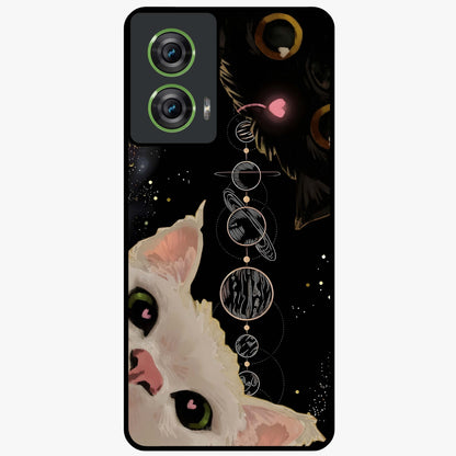 Galactic Cat Glass Case showing flat back view with cosmic cat artwork and glossy glass finish.