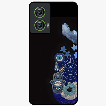 Galactic Charm Cluster Glass Case showing flat back view with glowing celestial charm artwork and glossy glass finish.