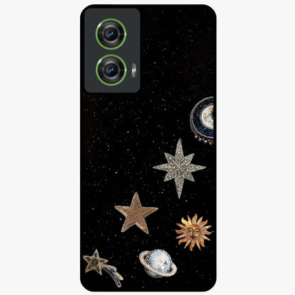 Galactic Charm Glow Glass Case showing flat back view with glowing celestial charm artwork and glossy glass finish.