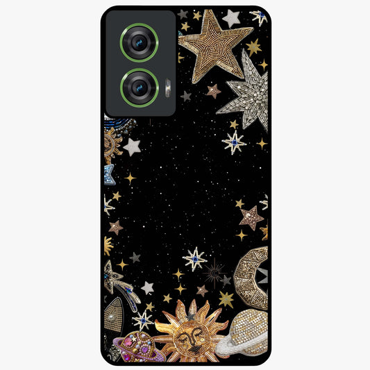 Galactic Jewel Stars Glass Case showing flat back view with sparkling star jewel artwork and glossy glass finish.