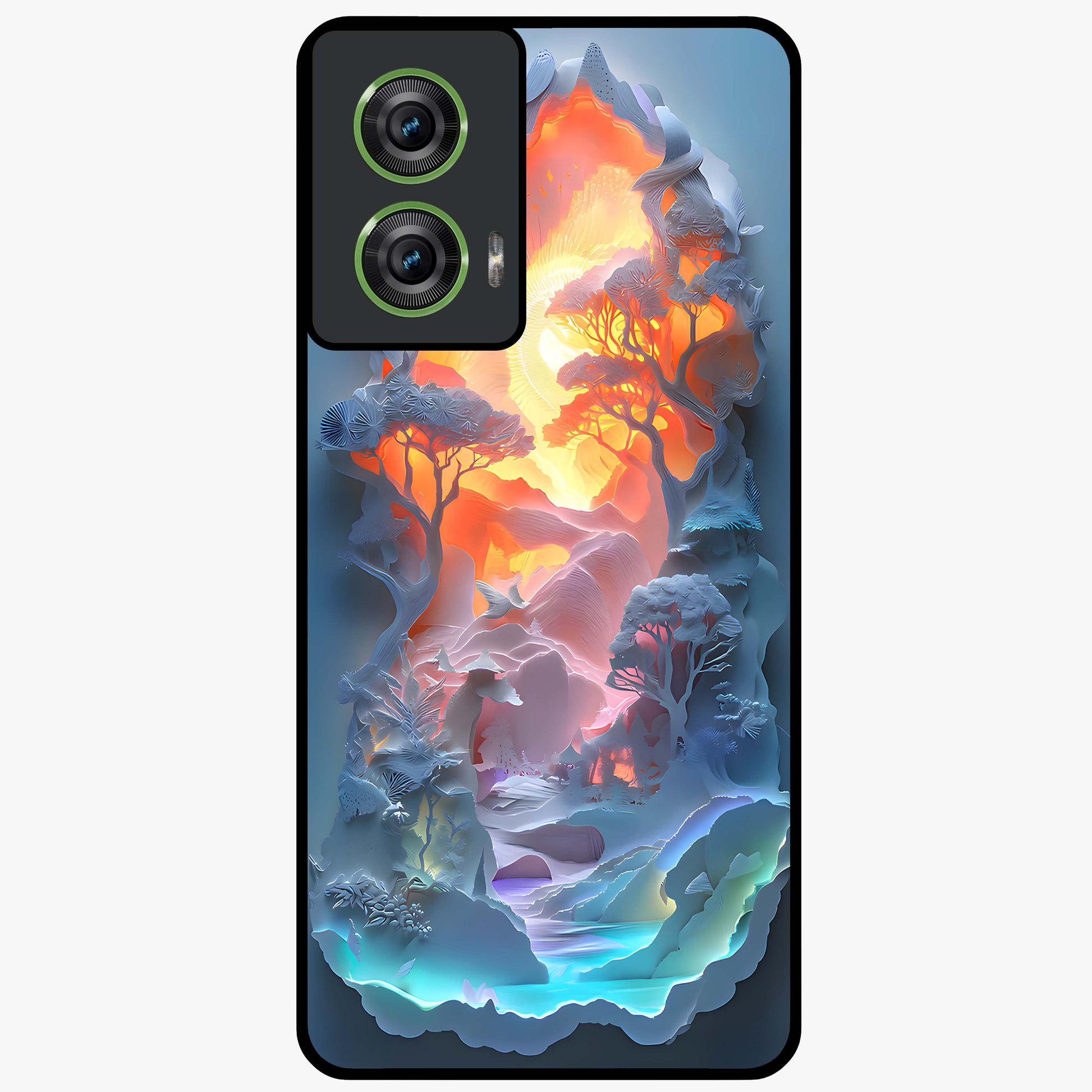 Glow Forest Portal Glass Case showing flat back view with glowing forest portal artwork and glossy glass finish.