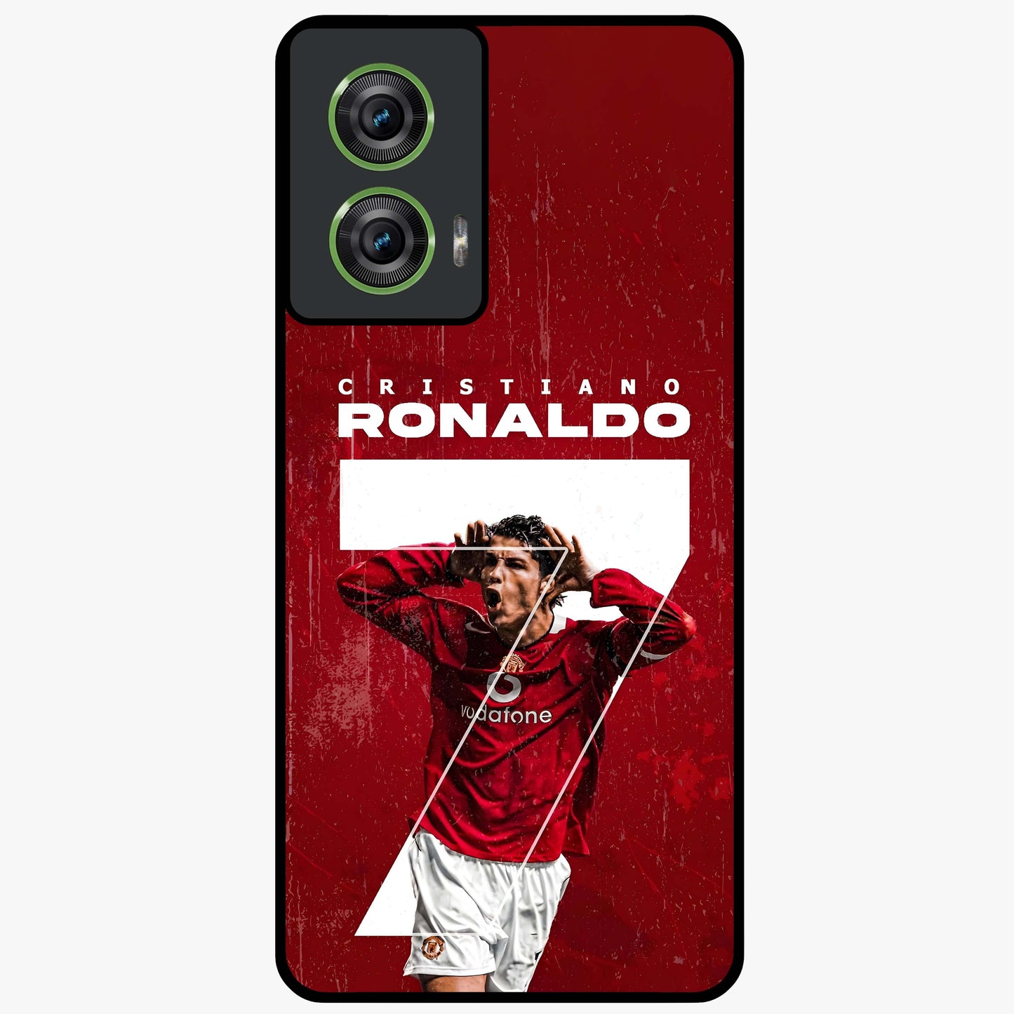 Goal Celebration Legacy Glass Case showing flat back view with football celebration inspired artwork and glossy glass finish.