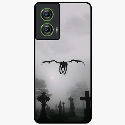 Graveyard Shadow Descent Glass Case showing flat back view with dark graveyard themed artwork and glossy glass finish.