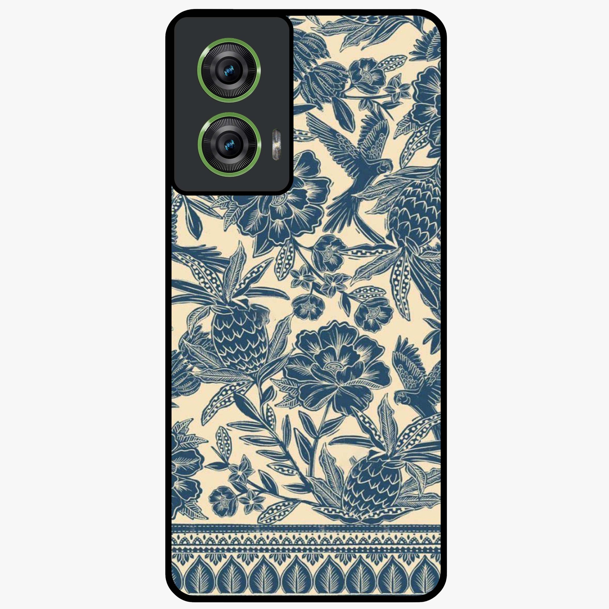 Heirloom Wild Bloom Glass Case showing flat back view with vintage inspired wild flower artwork and glossy glass finish.