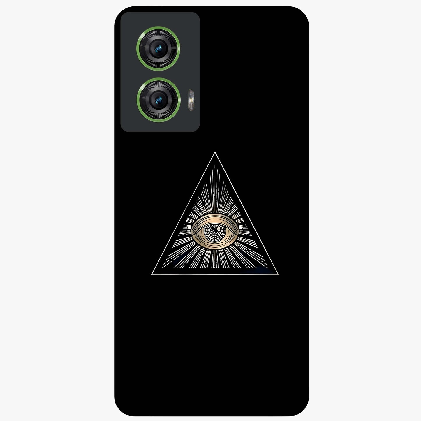 Illuminati Evil Glass Case showing flat back view with mysterious illuminati symbol artwork and glossy glass finish.