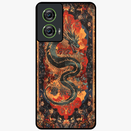 Inferno Dragon Soul Glass Case showing flat back view with fiery dragon artwork and glossy glass finish.