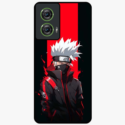 Kakashi Scarlet Shadow Glass Case showing flat back view with powerful anime ninja artwork and glossy glass finish.