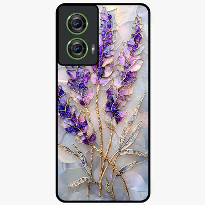 Lavender Dream Glow Glass Case showing flat back view with glowing lavender aesthetic artwork and glossy glass finish.