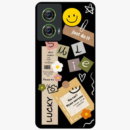 Lucky Aesthetic Collage Glass Case showing flat back view with trendy aesthetic collage artwork and glossy glass finish.