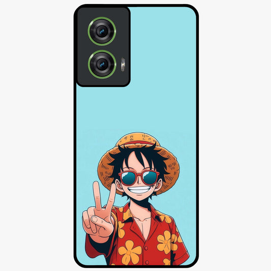 Luffy Summer Anime Vibe Glass Case showing flat back view with vibrant anime character artwork and glossy glass finish.