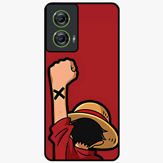 Luffy X Spirit Glass Case showing flat back view with bold anime character artwork and glossy glass finish.