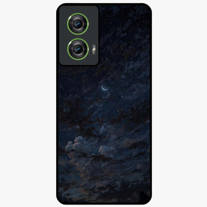 Lunar Veil Silence Glass Case showing flat back view with mystical moon veil artwork and glossy glass finish.