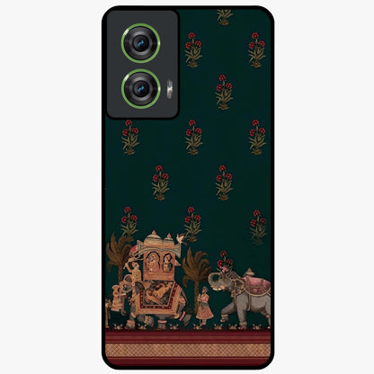 Macmerise Glass Case showing flat back view with stylish modern artwork and glossy glass finish.