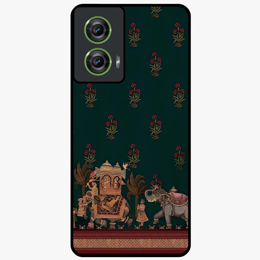 Macmerise Glass Case showing flat back view with stylish modern artwork and glossy glass finish.