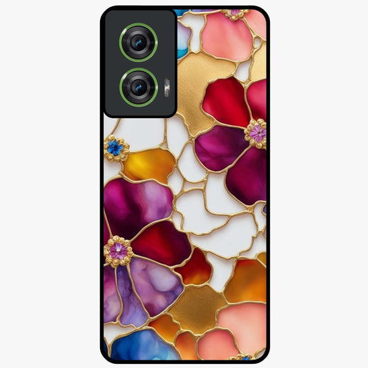 Marble Flower Pattern Glass Case showing flat back view with marble texture floral artwork and glossy glass finish.
