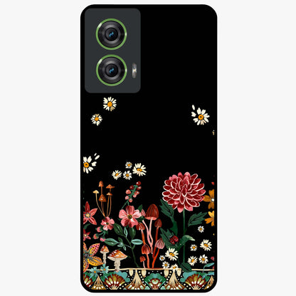 Midnight Bloom Pattern Glass Case showing flat back view with dark floral pattern artwork and glossy glass finish.