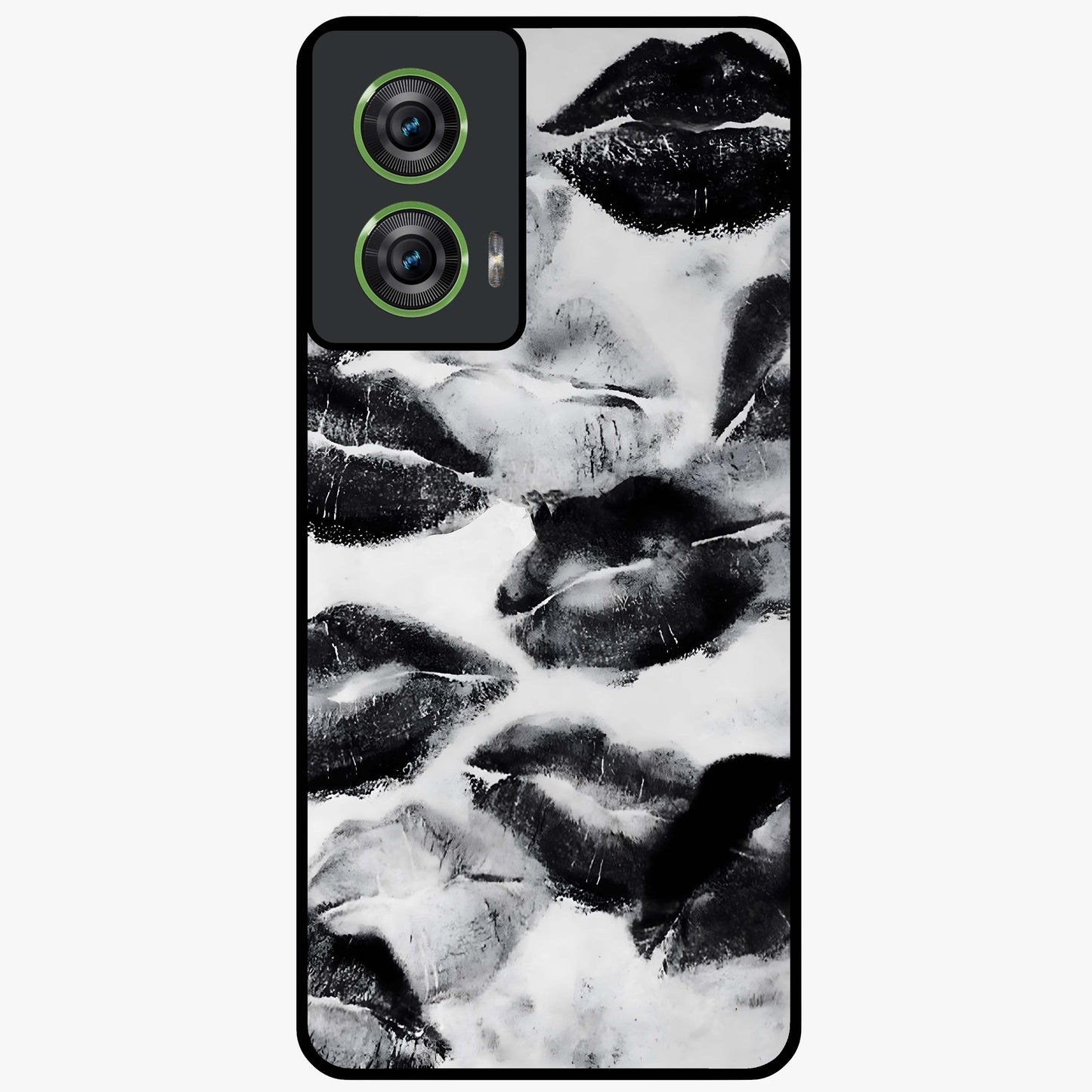 Midnight Kiss Marks Glass Case showing flat back view with lipstick kiss mark artwork and glossy glass finish.