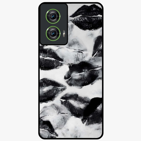 Midnight Kiss Marks Glass Case showing flat back view with lipstick kiss mark artwork and glossy glass finish.