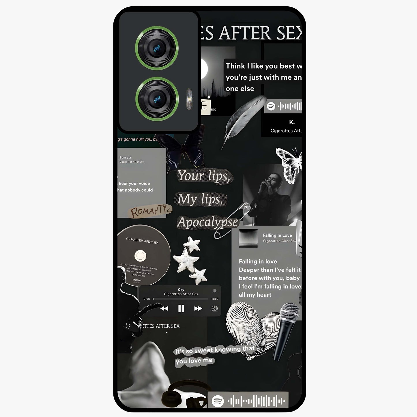 Midnight Love Echo Glass Case showing flat back view with romantic midnight themed artwork and glossy glass finish.