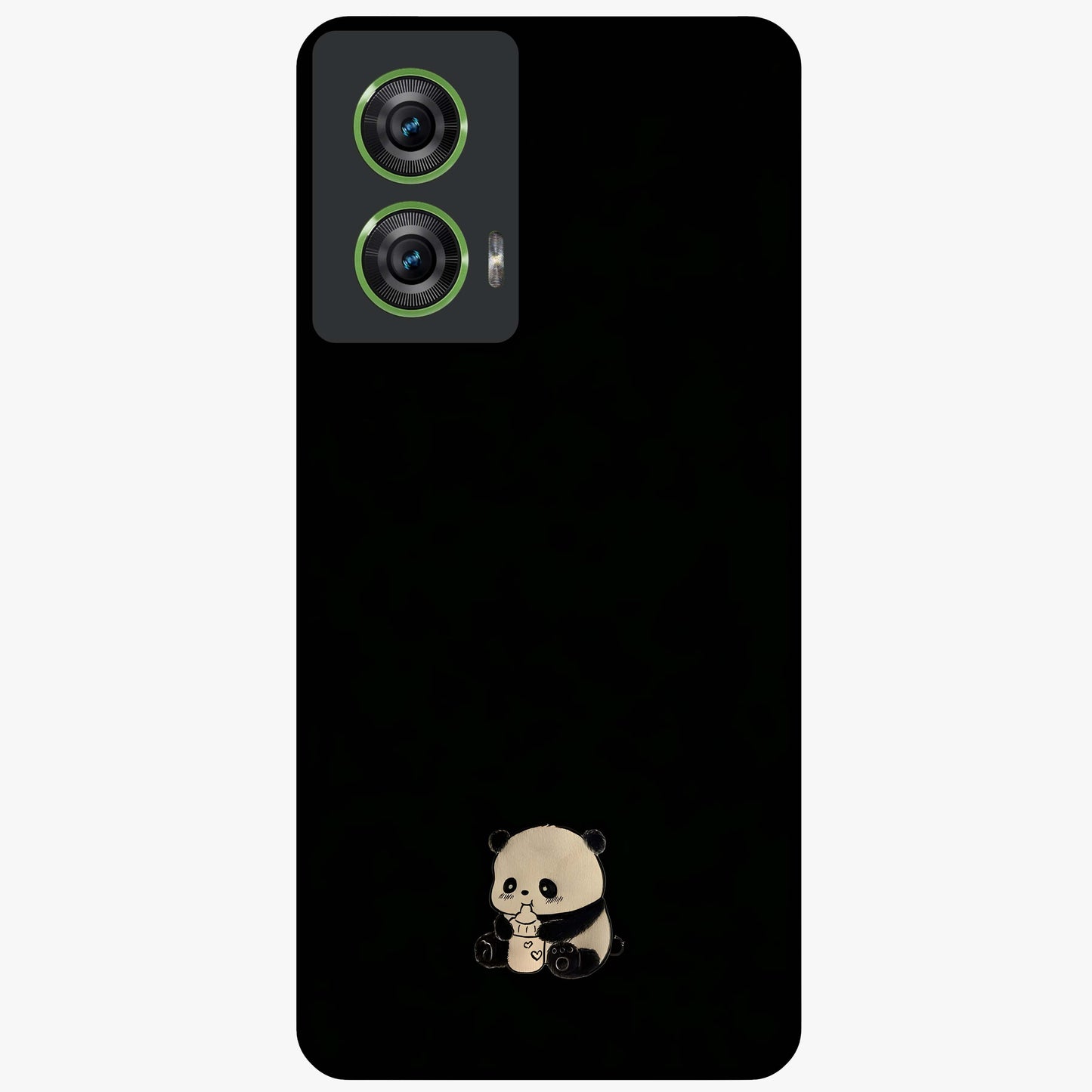 Midnight Panda Love Glass Case showing flat back view with cute panda themed artwork and glossy glass finish.