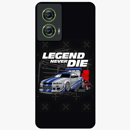 Midnight Racing Legacy Glass Case showing flat back view with sleek racing inspired artwork and glossy glass finish.