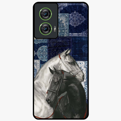 Midnight Stallion Blues Glass Case showing flat back view with majestic horse artwork and glossy glass finish.