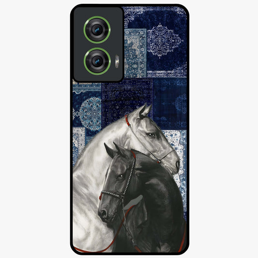 Midnight Stallion Blues Glass Case showing flat back view with majestic horse artwork and glossy glass finish.