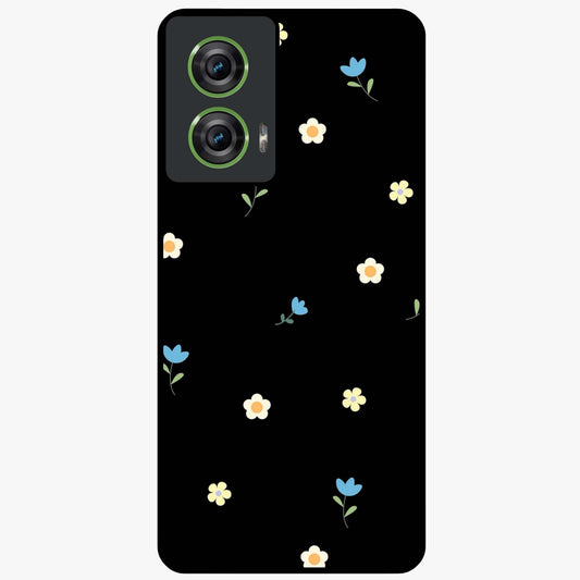 Minimalistic Blue With White Flower Pattern Glass Case showing flat back view with blue background and white flower pattern and glossy glass finish.