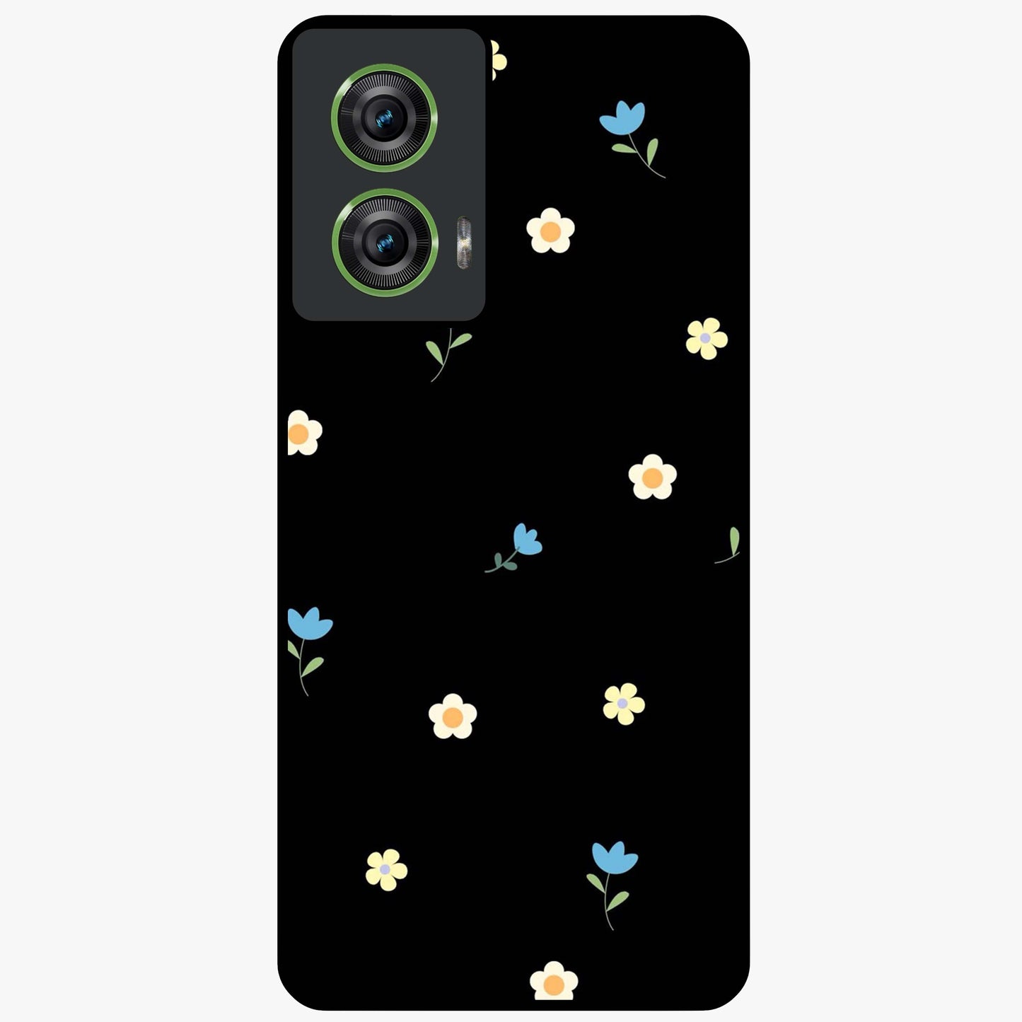 Minimalistic Blue With White Flower Pattern Glass Case showing flat back view with blue background and white flower pattern and glossy glass finish.