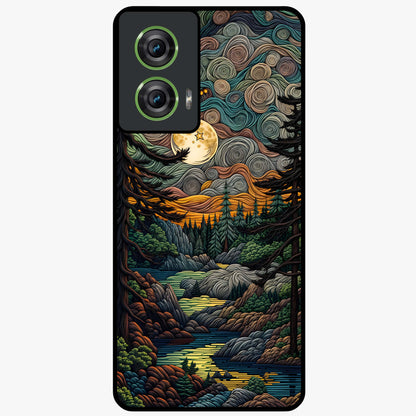 Moonlight Forest Dream Glass Case showing flat back view with mystical forest moonlight artwork and glossy glass finish.