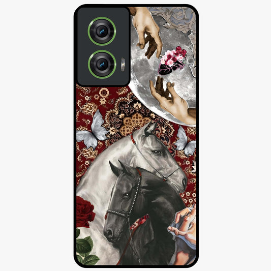 Moonlit Royal Stallion Glass Case showing flat back view with majestic horse under moonlight artwork and glossy glass finish.