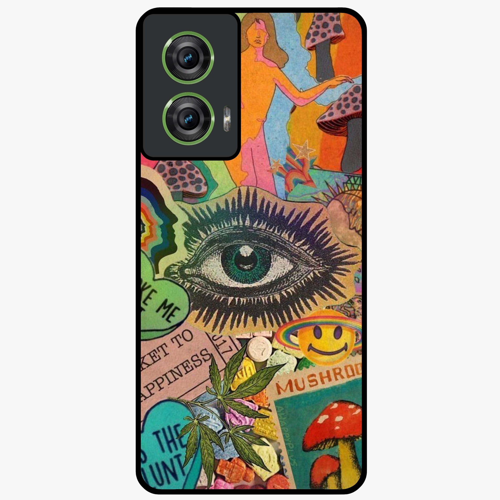 Mystic Eye Wonderland Glass Case showing flat back view with mystical eye themed artwork and glossy glass finish.
