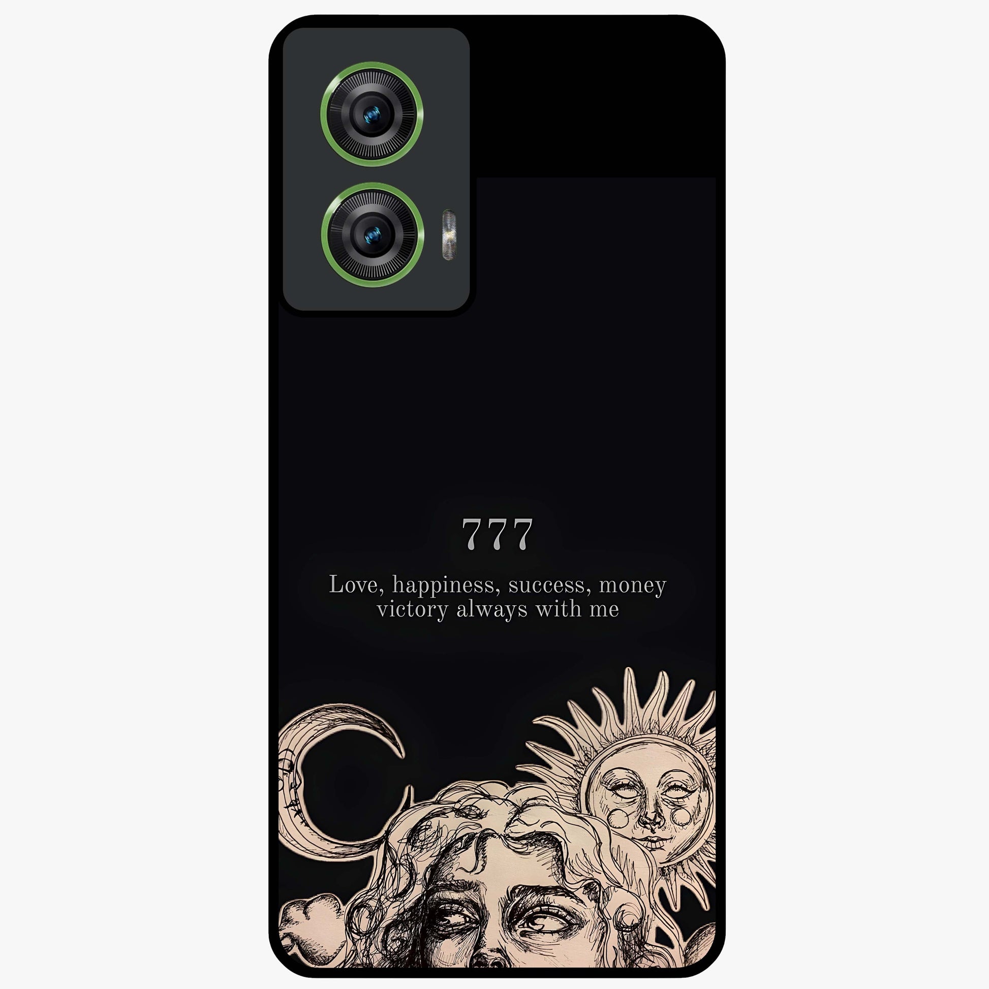 Mystic Victory Aura Glass Case showing flat back view with victory symbol artwork and glossy glass finish.