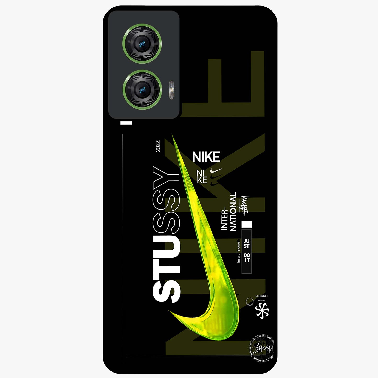 Neon Street Edition Glass Case showing flat back view with neon street style artwork and glossy glass finish.