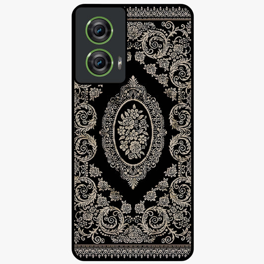 Noir Bloom Elegance Glass Case showing flat back view with elegant dark floral artwork and glossy glass finish.