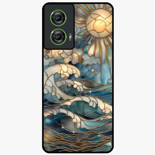 Oceanic Stained Printed Glass Case showing flat back view with ocean inspired stained pattern artwork and glossy glass finish.