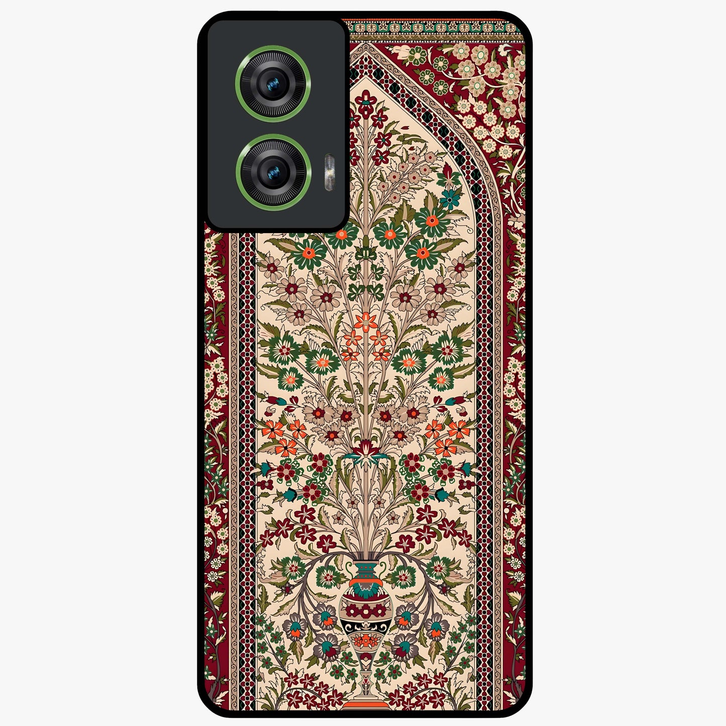Persian Inspired Glass Case showing flat back view with ornate Persian style pattern artwork and glossy glass finish.