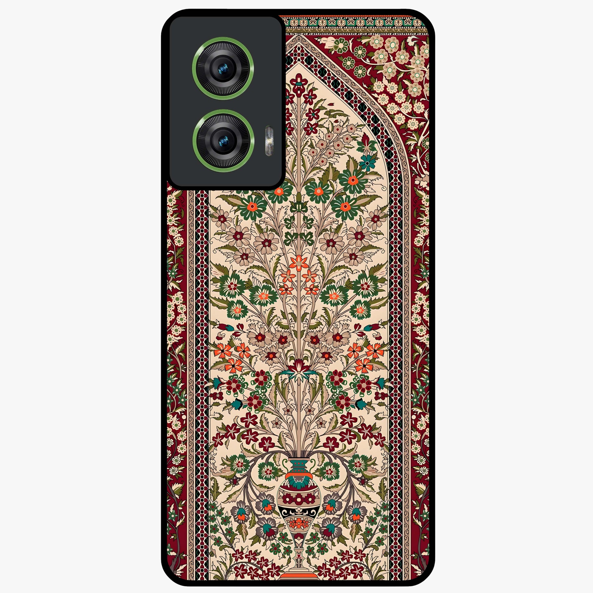 Persian Inspired Glass Case showing flat back view with ornate Persian style pattern artwork and glossy glass finish.
