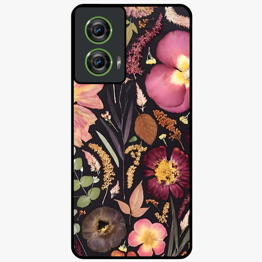 Petal Dream Tapestry Glass Case showing flat back view with intricate floral tapestry artwork and glossy glass finish.